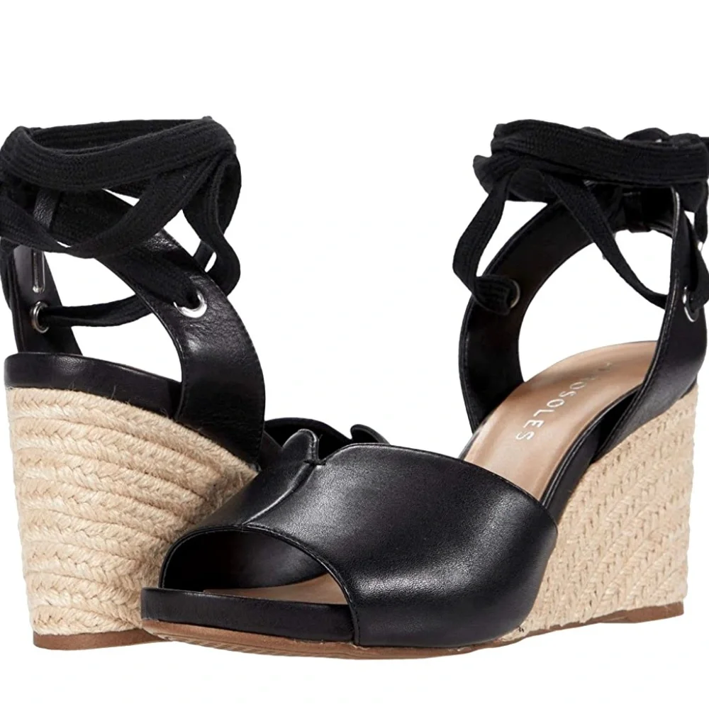 AEROSOLES Shoes $80 Women Cleverdale Leather Espadrille Wedge Sandals Size 9.5M - Picture 2 of 6